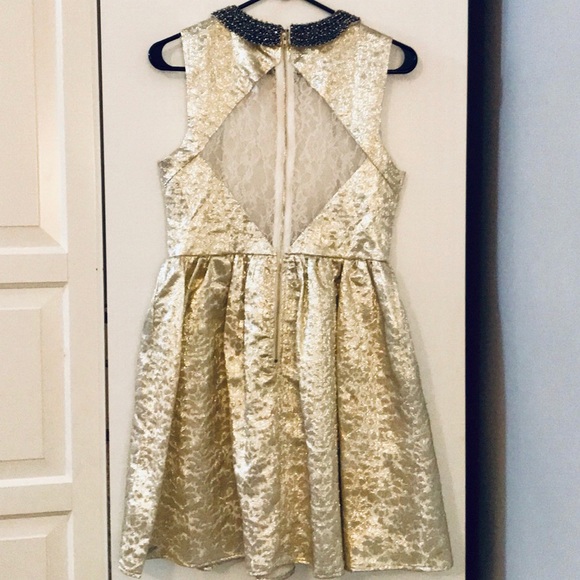 Gold foil sleeveless party dress w/ collar - Picture 5 of 5